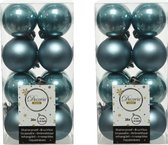 32x stuks kunststof kerstballen ijsblauw (blue dawn) 4 cm - Mat/glans - Onbreekbare plastic kerstballen