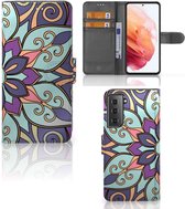 Mobiel Bookcase Geschikt voor Samsung Galaxy S21 Smartphone Hoesje Purple Flower
