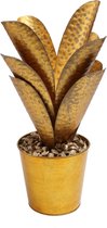 PTMD Xavier goudkleurige ijzeren pot met palm rond recht maat in cm: 41 x 41 x 61 - grijs en naturel