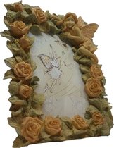 Fotolijstje staand met elfje en bloemen decoratie voor binnen en buiten – polyresin materiaal elfjesbeeldje met foto lijstje 20 cm hoog | GerichteKeuze