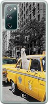 Samsung Galaxy S20 FE siliconen hoesje - Lama in taxi - Soft Case Telefoonhoesje - Grijs - Print