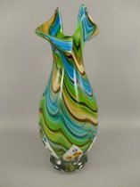 Vaas - Murano Stijl - Groen blauwe strepen - 51 cm hoog