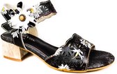 Laura Vita sandaal met bloemetjes zwart leer