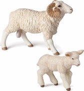 Plastic speelgoed figuren ram schaap en lammetje 8 en 5 cm - Boerderij dieren setje