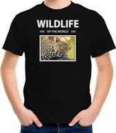 Dieren foto t-shirt Luipaard - zwart - kinderen - wildlife of the world - cadeau shirt Luipaarden liefhebber M (134-140)