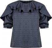 NONO Meisjes blouses NONO Tila 3/4 sleeved top with frill det Navy Blazer 146/152