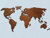 Paspartoet Houten wereldkaart zwevend op de muur - 230x115 cm - donker eiken - houten wanddecoratie