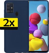 Samsung A21s Hoesje Siliconen - Samsung Galaxy A21s Case - Samsung A21s Hoes - Donkerblauw - 2 stuks