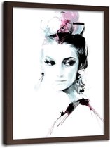 Foto in frame , Artistieke vrouw ,70x100cm , Zwart wit roze, wanddecoratie