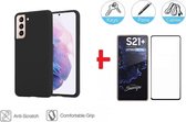 2-In-1 Screenprotector Hoesje Bescherming Protector Set Geschikt Voor Samsung Galaxy S21+ Plus (5G) - Full Cover 3D Tempered Glass Screen Protector Siliconen Back Bescherm Hoes Cov