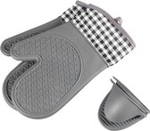Ovenwanten: 2 grote en 2 kleine ovenwanten - siliconen - katoen - grijs - trendy - safe - 4 stuks