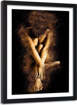 Foto in frame , Naakt model in goudstof ,120x80cm , zwart bruin , wanddecoratie