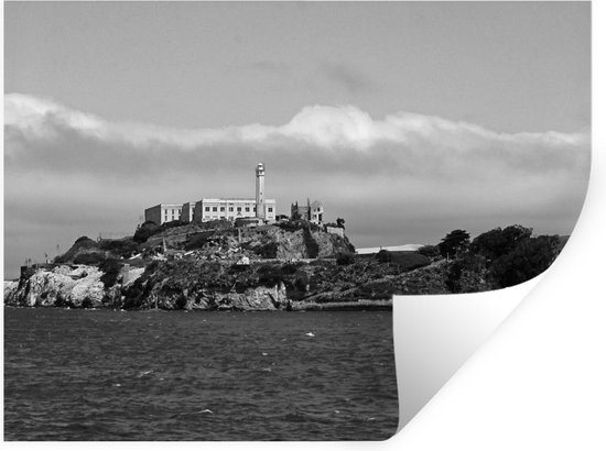 Muurstickers - Sticker Folie - Wolken boven Alcatraz in Zwart-Wit - 80x60 cm - Plakfolie - Muurstickers Kinderkamer - Zelfklevend Behang
