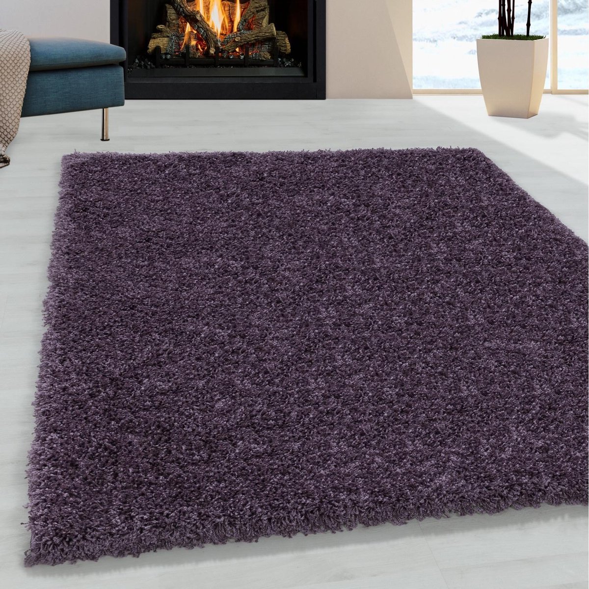 flycarpets Azure Vloerkleed Paars - Effen - Hoogpolig - 140x200 cm