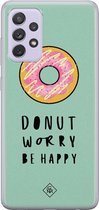 Samsung A72 hoesje siliconen - Donut worry | Samsung Galaxy A72 case | Roze | TPU backcover transparant