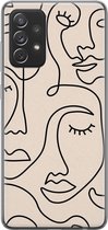 Samsung Galaxy A72 hoesje siliconen - Abstract gezicht lijnen - Soft Case Telefoonhoesje - Print / Illustratie - Beige