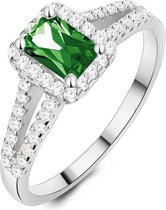 Twice As Nice Ring in zilver, baguette zirkonia, smaragd kleur, witte zirkonia 60