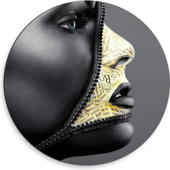 Dibond Wandcirkel - Half Gouden Vrouw met Zwart/Wit - 50x50cm Foto op Aluminium Wandcirkel (met ophangsysteem)