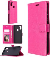 Portemonnee BookCase Hoesje + 2 Pack Screenprotector Glas Geschikt voor: Samsung Galaxy M11 - roze