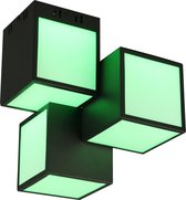 LED Plafondlamp WiZ - Smart LED - Plafondverlichting - Trinon Oski - 24W - Aanpasbare Kleur - 3-lichts - RGBW - Vierkant - Mat Zwart - Aluminium