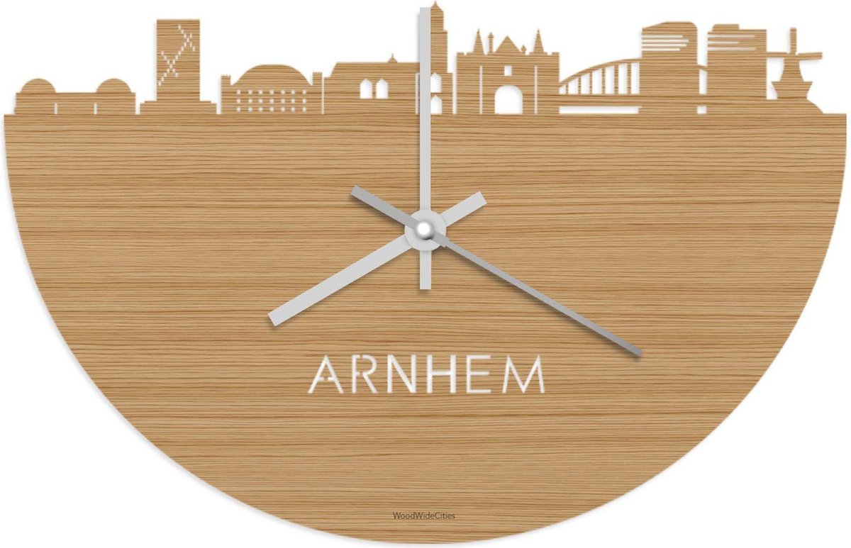 Skyline Klok Arnhem Bamboe hout - Ø 40 cm - Stil uurwerk - Wanddecoratie - Meer steden beschikbaar - Woonkamer idee - Woondecoratie - City Art - Steden kunst - Cadeau voor hem - Cadeau voor haar - Jubileum - Trouwerij - Housewarming - WoodWideCities