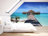 Professioneel Fotobehang Verblijf op de Malediven - blauw - Sticky Decoration - fotobehang - decoratie - woonaccesoires - inclusief gratis hobbymesje - 355 cm breed x 240 cm hoog - in 7 versc