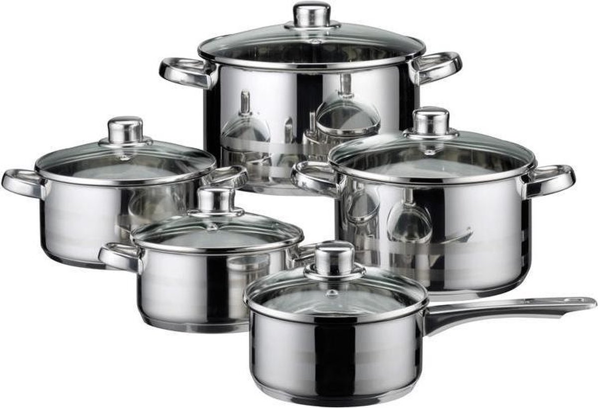 GSW Trentino 806787 Cookware Set 10 Pieces Stainless Steel Glass Silver
