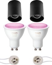 PHILIPS HUE - Opbouwspot Set GU10 - White and Color Ambiance - Bluetooth - Proma Luxina Pro - Opbouw Rond - Mat Zwart - Verdiept - Kantelbaar - Ø90mm