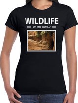 Dieren foto t-shirt Stokstaartje - zwart - dames - wildlife of the world - cadeau shirt stokstaartjes liefhebber L