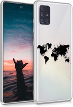 kwmobile telefoonhoesje voor Samsung Galaxy A51 - Hoesje voor smartphone in zwart / transparant - Wereldkaart design