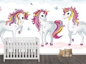 Professioneel Fotobehang Eenhoorns - wit roze - Sticky Decoration - fotobehang - decoratie - woonaccesoires - inclusief gratis hobbymesje - 562 cm breed x 380 cm hoog - in 7 verschillende for