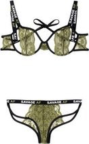BH-Set Met Open Cups - Zwart/Groen - Dames Lingerie - L/XL - BH-Sets - Zwart - Discreet verpakt en bezorgd