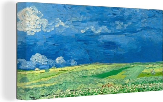 Canvas Schilderij Korenveld onder onweerslucht - Vincent van Gogh - 80x40 cm - Wanddecoratie