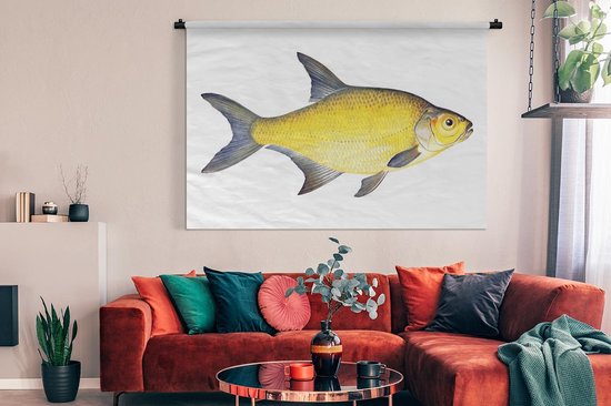Tapisserie Pêche - Poisson dorade jaune sur fond blanc Tapisserie coton 180x120 cm - Tapisserie murale avec photo XXL / Groot format !