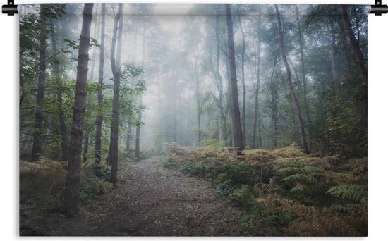 Tapisserie murale Forêt de Mistig - Chemin forestier à travers une forêt brumeuse Tapisserie murale coton 180x120 cm - Tapisserie murale avec photo XXL / Groot format !