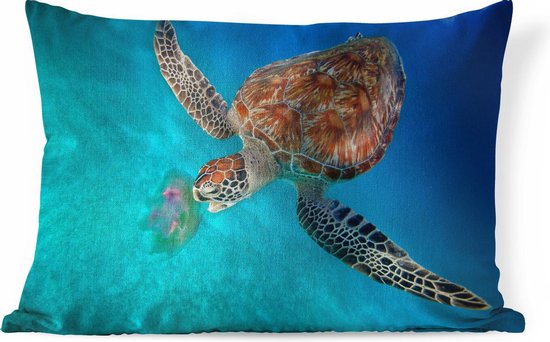 Sierkussen' intérieur Tortue - Tortue verte avec méduse - 50x30 cm - Coussin intérieur rectangulaire en coton