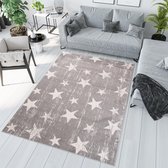 Tapiso Sari Vloerkleed Woonkamer Slaapkamer Laagpolig Grijs Creme Sterren Modern Design Interieur Sfeervol Hoogwaardig Tapijt Maat - 160 x 220 cm