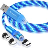 Trendfield Magnetische Oplaadkabel iPhone, Samsung - Quick Charge - Lichtgevend - Lightning, USB C & Micro USB Kabel voor Mobiel, PS4 Controller - Snel Laden - 1m