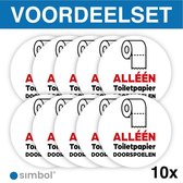 Simbol - Voordeelset van 10 Stuks - Stickers Alléén Toilet Papier Doorspoelen - Duurzame Kwaliteit - Formaat ø 10 cm. - Formaat