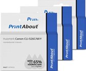 PrintAbout huismerk Inktcartridge CLI-526C/M/Y 3-kleuren Voordeelbundel geschikt voor Canon