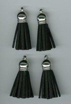 Kwastjes-tassel met cap suede zwart- zilver 3CM 4 ST 12312-1201