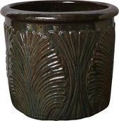 PTMD Tippi green ceramic pot leaf pattern round big l
