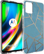 iMoshion Design voor de Motorola Moto G9 Plus hoesje - Grafisch Koper - Blauw / Goud