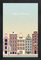 JUNIQE - Poster in houten lijst Amsterdam - retro -40x60 /Bruin