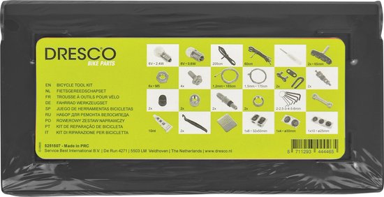 Dresco Fiets reparatieset - Gereedschapset 66-delig inclusief bandenplakset - In handige opbergbox - DRESCO