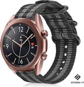 Nylon Smartwatch bandje - Geschikt voor  Samsung Galaxy Watch 3 - 41mm nylon gesp band - zwart/grijs - Strap-it Horlogeband / Polsband / Armband