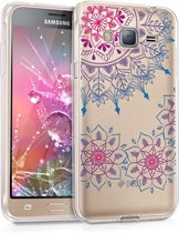 kwmobile telefoonhoesje voor Samsung Galaxy J3 (2016) DUOS - Hoesje voor smartphone in roze / blauw / transparant - Vintage Bloemenring design
