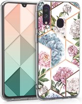 kwmobile telefoonhoesje voor Samsung Galaxy A40 - Hoesje voor smartphone in roségoud / poederroze / lichtblauw - Glory Mix Pioenrozen design