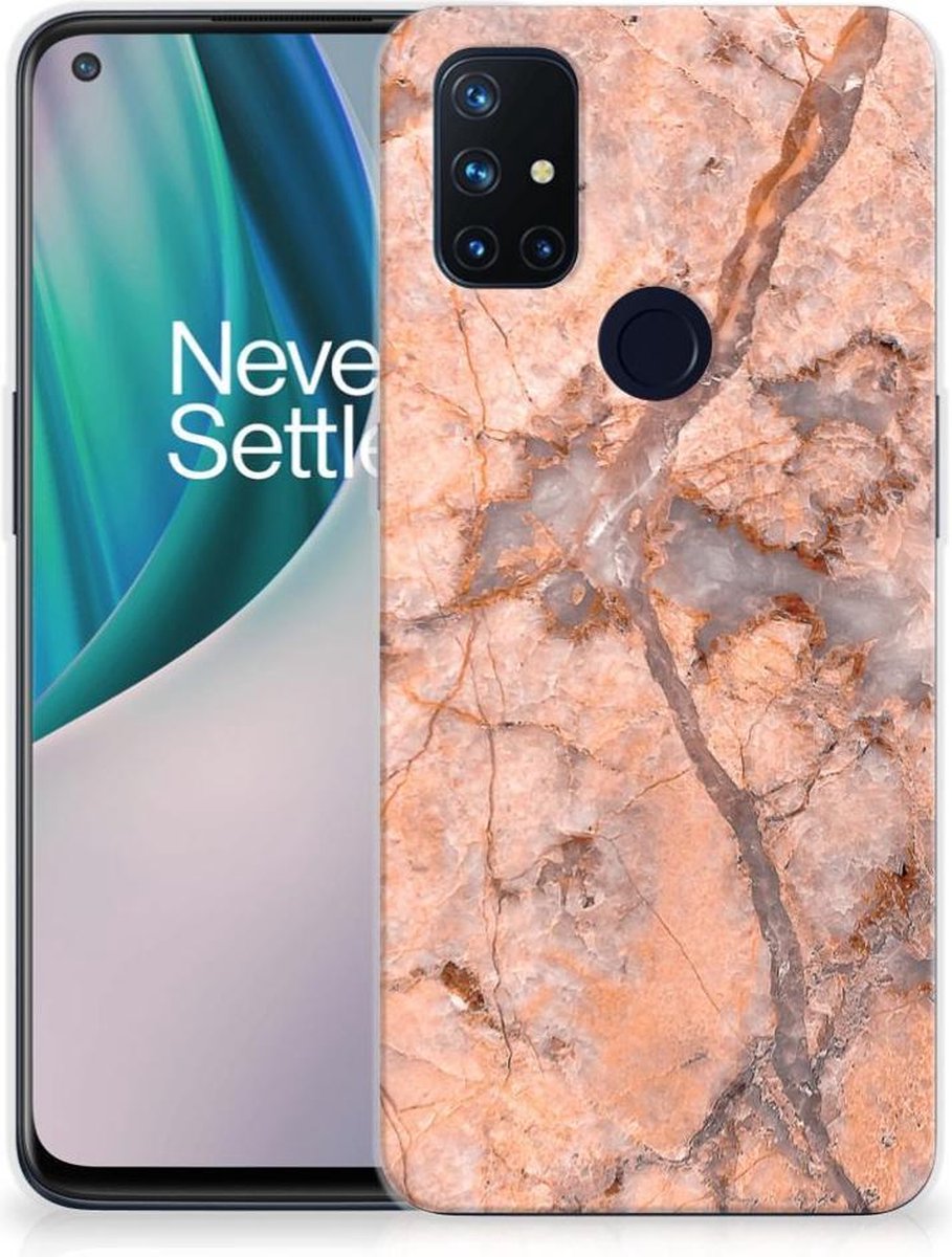 OnePlus Nord N10 5G TPU Siliconen Hoesje Marmer Oranje