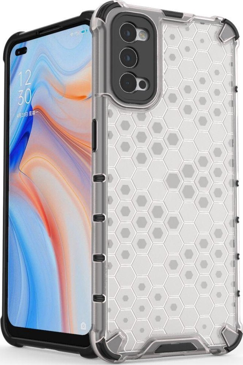 Mobigear Hoesje geschikt voor OPPO Reno 4 Telefoonhoesje Hardcase | Mobigear Honeycomb Backcover Shockproof | Schokbestendig Reno 4 Telefoonhoesje | Anti Shock Proof - Wit